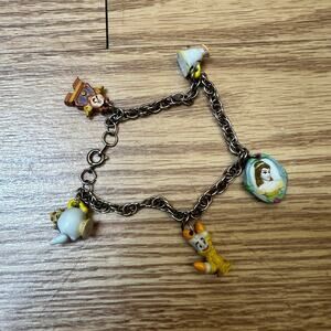 Vintage Avon Disney Beauty And The Beast Mrs Potts Teapot Earring Charm Bracelet